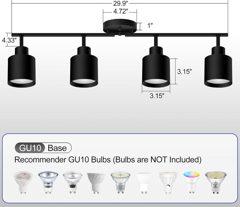 BoostArea Store 4-Light Led Track Lighting,Black Ceiling Lighting Fixtures,Wall Sconces Ceiling Spotlight with Foldable Light Arms for Kitchen, Closet, Bedroom,GU10 Socket, Bulbs Not Included - Image 5